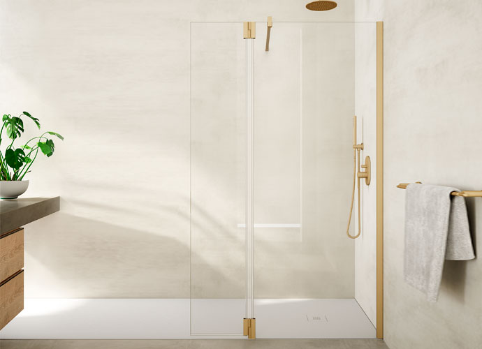 Feste Duschkabine mit Schiebeplatten Gold Profiltek