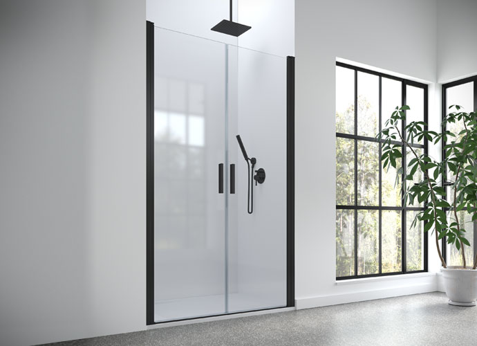 Mampara de ducha abatible stock Profiltek serie Hada Plus frontal 2 hojas abatibles