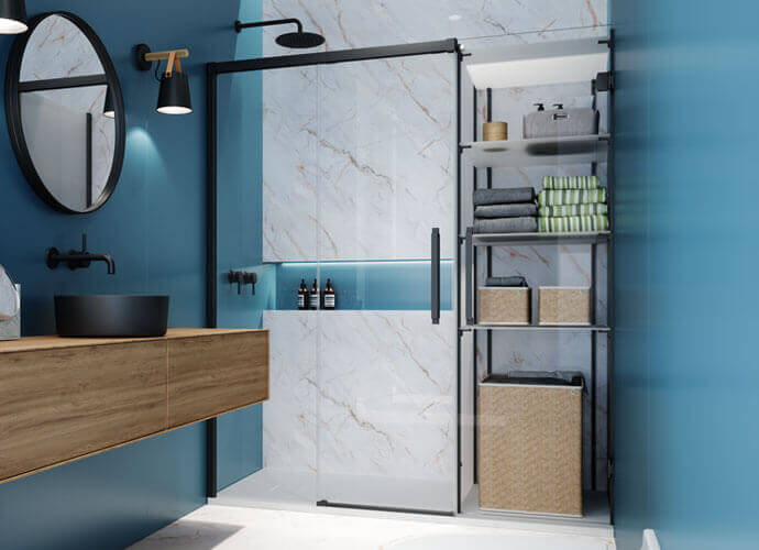 Shower enclousure Hit with closed walls door and adjustable shelves Profiltek