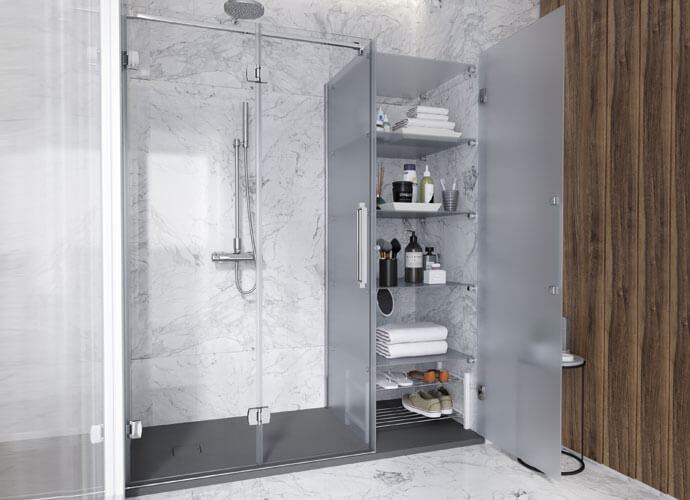 Konvert newglass divisória banho dobrável perfil acabamento cromo brilho