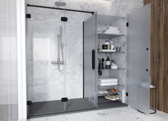 Konvert newglass divisória banho dobrável acabamento preto