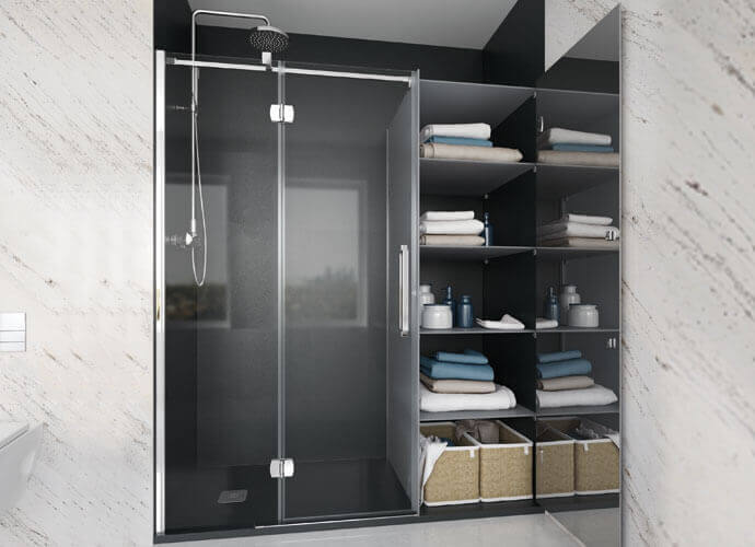 NEWGLASS.Duschabtrennung mit Drehtüren. Finisch Chrom