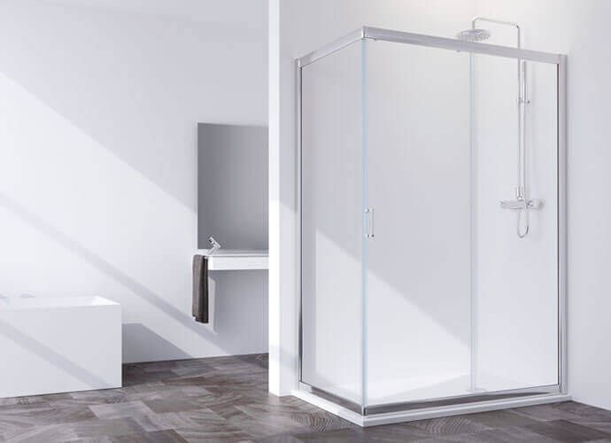 Profiltek double sliding shower enclosure with fixed panel Spring series