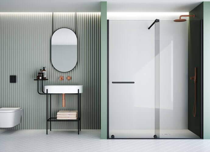 Mampara ducha a medida puertas correderas acabado perfil negro VY210