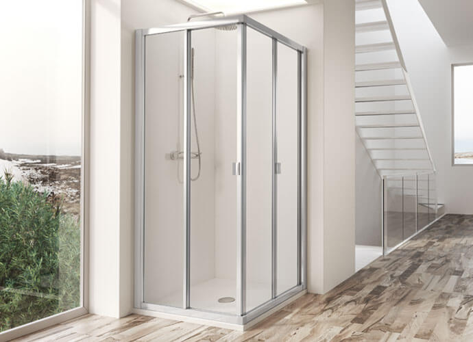 Divisória para duche com folhas dobráveis Profiltek série Dumas angular