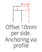 Offset 10mm  per side. Anchoring via profile