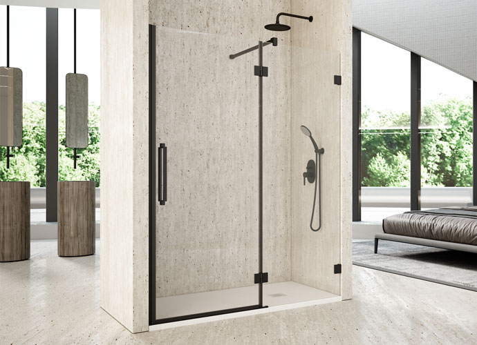 Paroi de douche Profiltek série Glam avec poignée Turin finition noire sur mesure