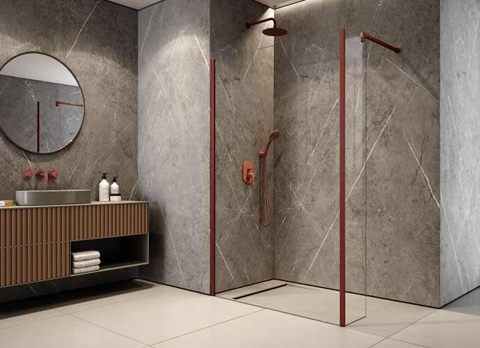 Cabine de douche fixe sur mesure Klee finition cuivre