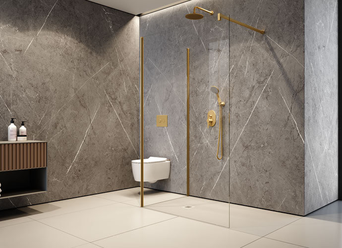 Paroi de douche fixe Klee sur mesure finition or