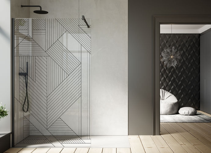 Cabine de douche fixe sur mesure Klee finition noire avec Imagik