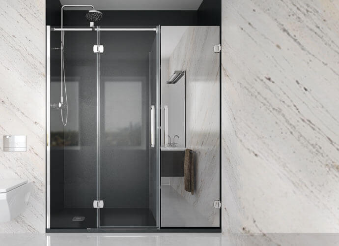 Parois de douche battante newglass Konvert avec armoire fermé et mirroir